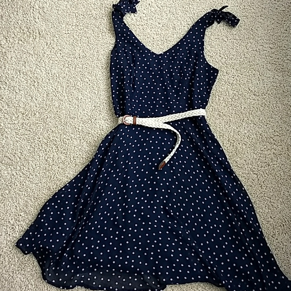 Navy Blue Polkadot Spring Dress